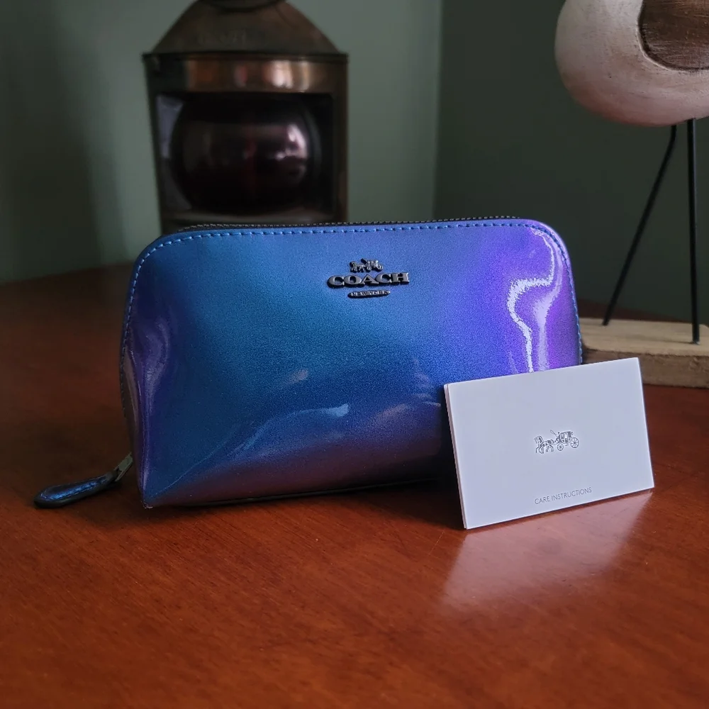 Coach F29412 Holographic Cosmetic Pouch Blue Purple Patent Leather Bag